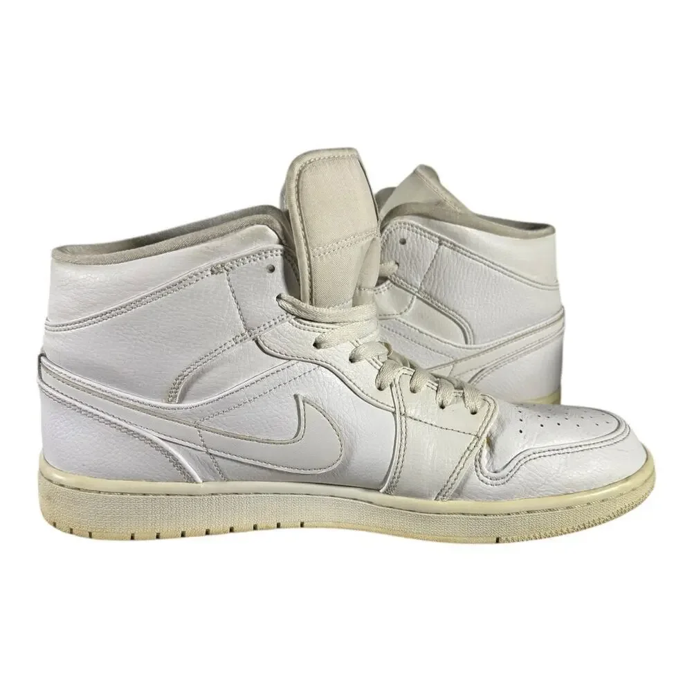 Nike Air Jordan 1 Mid White 554724-129 Men’s Size 12 Leather Retro Sneakers - Picture 7 of 8